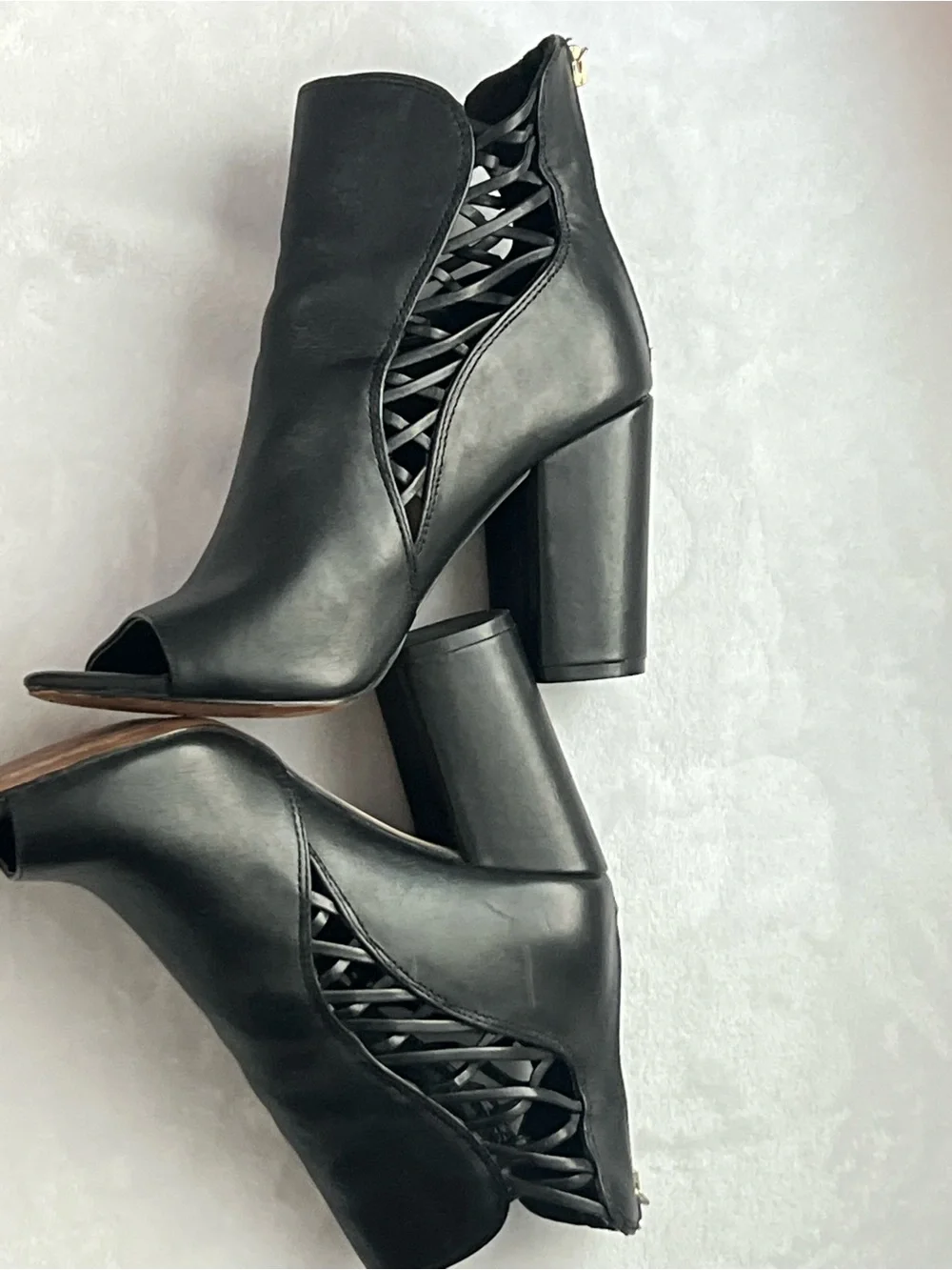 Jessica Simpson Black Open-Toe‎ Block Heel Booties with Side Cutouts, Size 7M/37